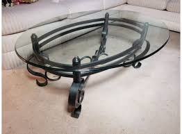 Wrought Iron Base Glass Top Oval Coffee