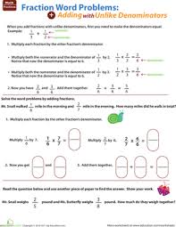 In this lesson we learned how to solve word problems involving addition and subtraction of fractions and mixed numbers. Adding With Unlike Denominators Word Problem Worksheet Education Com