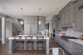 farmhouse kitchen with gray cabinets