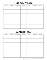Blank February March 2020 Calendar Monday Start