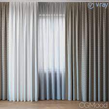curtains with tulle v ray set 03 3d