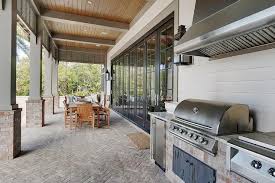 Covered Patio With Brick Herringbone