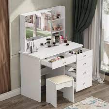 5 drawers white wood makeup vanity sets