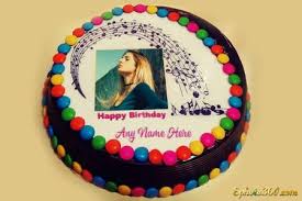 birthday cake with name and photo frames