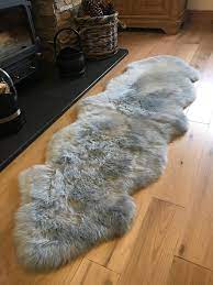 luxury double sheepskin rug silver grey