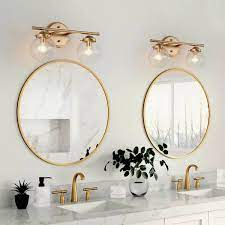 Uolfin H7jfmfhd24326ye Modern Globe Bathroom Vanity Light 2 Light Gold Round Bedroom Wall Sconce Light With Seeded Glass Shades