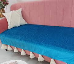 teal blue sofa cover with white