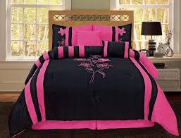 7 Piece Comforter Set Pink Black