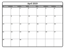 Editable April 2019 Calendar Blank Template Excel Pdf Word