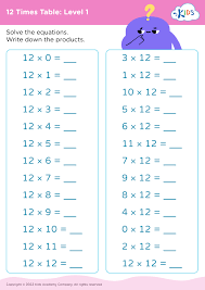 free 12 times table level 1 worksheet