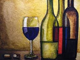 Watercolor Painting Red White Wine
