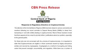 Nigeria's central bank directed banks and other financial institutions to immediately shut accounts used to transact in or operate cryptocurrency exchanges, calling such deals prohibited. Nigeria S Central Bank Gives Reasons Why It Banned Bitcoin And Cryptos Tekedia