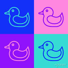 Pop Art Line Rubber Duck Icon Isolated