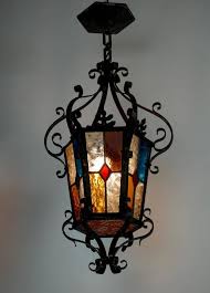 Lantern Chandelier With Stained Glass