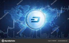 Dash Coin On Hud Background With Bull Stock Chart Stock