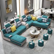 Shaped Sectional Fabric Sofa Set