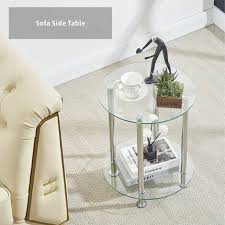2 Tiers Tempered Glass Round Sofa Table