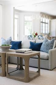 Gray Sofa With Blue Velvet Pillows
