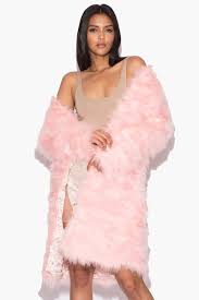 Karizmalondon Long Baby Pink Fluffy Feather Jacket Marabou Winter Womens Clothing Outerwear Warm Coat Eveningwear