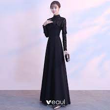 Maybe you would like to learn more about one of these? Modest Simple Black Floor Length Long Evening Dresses 2018 A Line Princess Lace Up High Neck