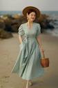 Linen Wrap Tea Length Dress 1950s Vintage Style Dresses for Mother ...