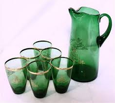 A Vintage Green Glass Lemonade Set Jug