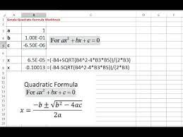 Simple Quadratic Formula Excel Workbook