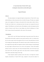 Pdf A Corpus Based Study Of Taylor Swifts Songs The