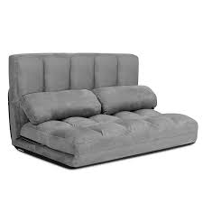 Grey Foldable Twin Suede Floor Sofa Bed