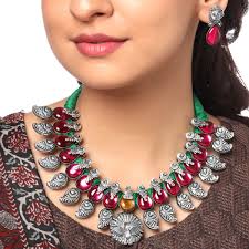 yellow chimes oxidised silver handmade maharashtrian antique necklace set at nykaa fashion your ping