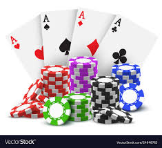 Gambling cards and stack or heap poker chips Vector Image
