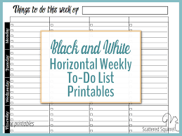 Black And White Horizontal Weekly To Do List Printables