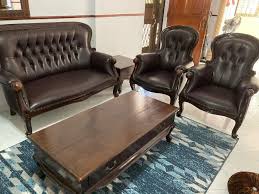 teak sofa set leather seats