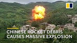 Rocket narrowly missed a school. Chinese Rocket Debris Causes Massive Explosion Youtube