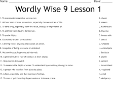 Wordly Wise 9 Lesson 1 Worksheet Wordmint