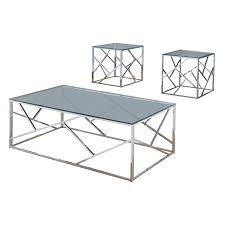 glass top coffee table set in chrome