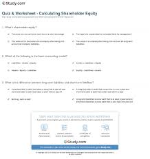 Quiz Worksheet Calculating Shareholder Equity Study Com