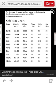 Child Size Chart Size Chart For Kids Dress Sewing