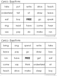 Irregular Verb Bingo Base Form Simple Past Past Participle