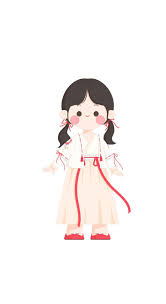 可愛卡通小女孩人物插畫中國風服飾手機壁紙,手機壁紙-靚麗圖庫