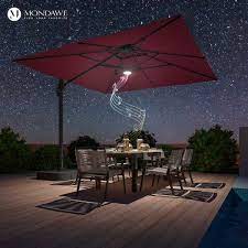 Mondawe 10 Ft Aluminum Cantilever With Bluetooth Speaker Atmosphere Lamp Offset Outdoor Patio Umbrella In Red For Garden