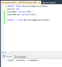 creating temporary tables in sql server