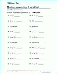 Expressions With 2 Variables Worksheets
