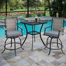Phi Villa 3 Piece Metal Square Outdoor Bistro Patio Bar Set With Slat Bar Table And Rattan Bistro Chairs With Gray Cushion