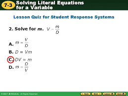 solving literal equations 7 3 for a