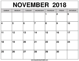 Blank November 2018 Calendar Printable