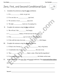 Zero, First, and Second Conditional Quiz - ESL worksheet by isaachsmith
