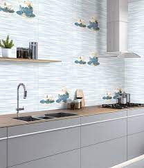 Blue Porcelain Kajaria Kitchen Wall