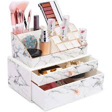 white marble makeup organizer with