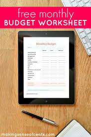 Free Monthly Budget Worksheet Making Sense Of Cents